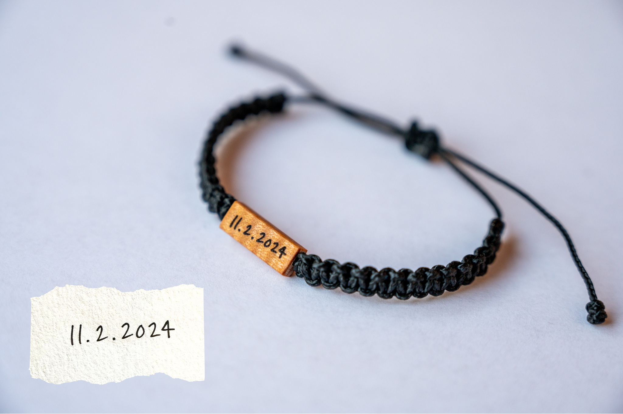 Loved One's Handwriting Wood & Macramé Bracelet