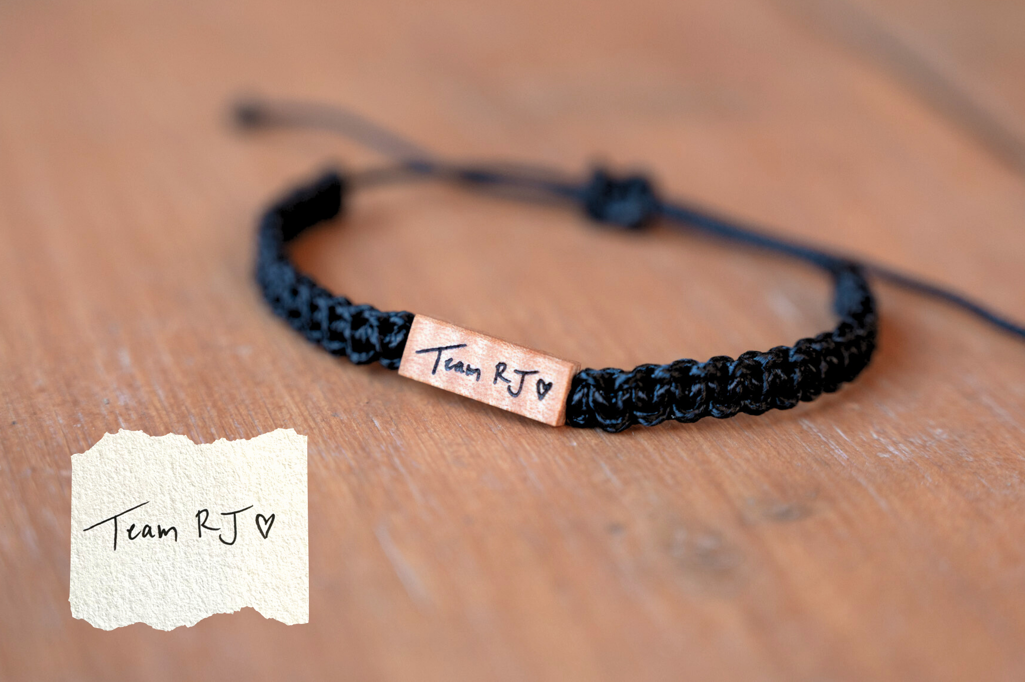 Loved One's Handwriting Wood & Macramé Bracelet