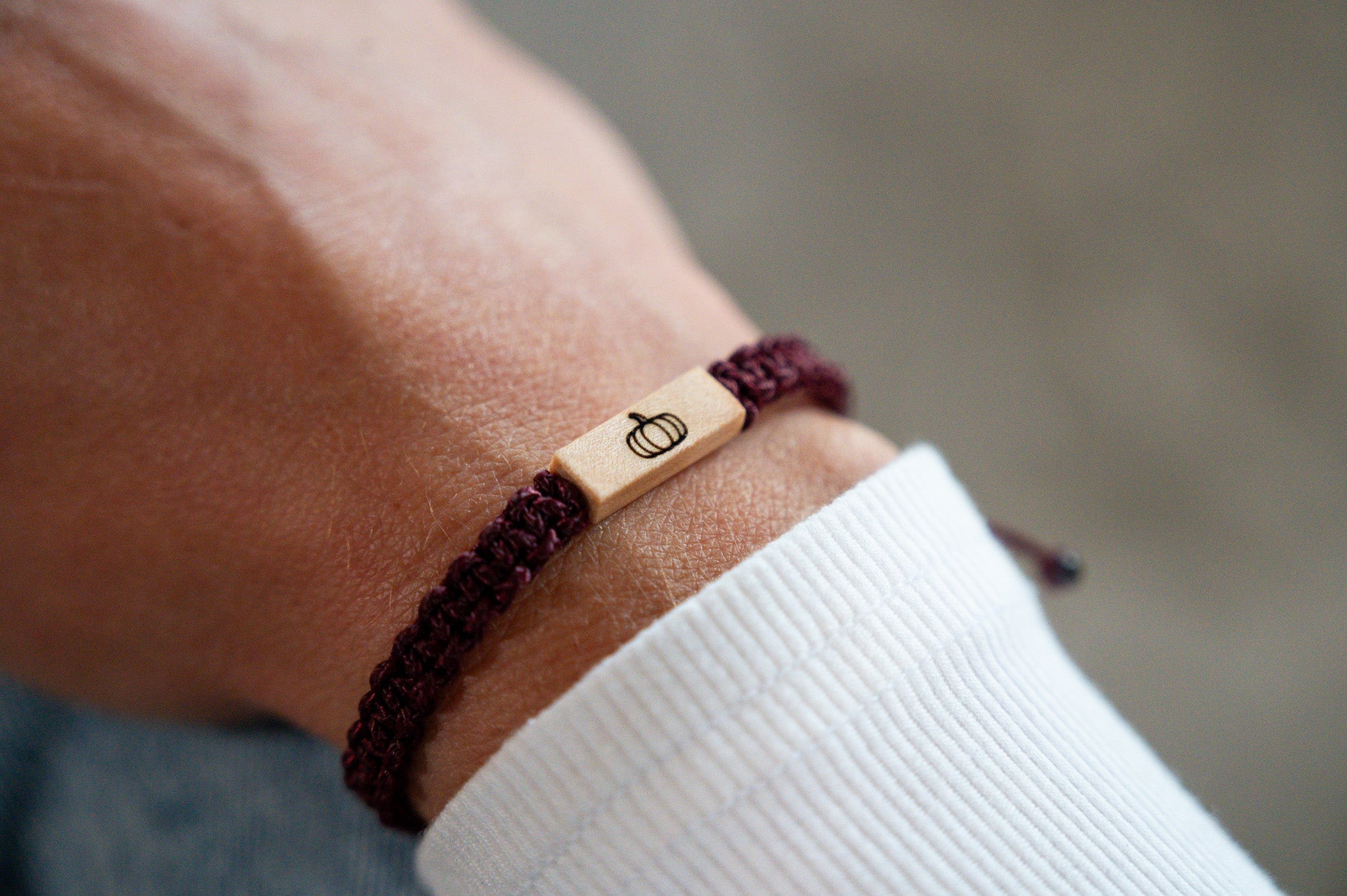 Pumpkin Wood & Macramé Bracelet