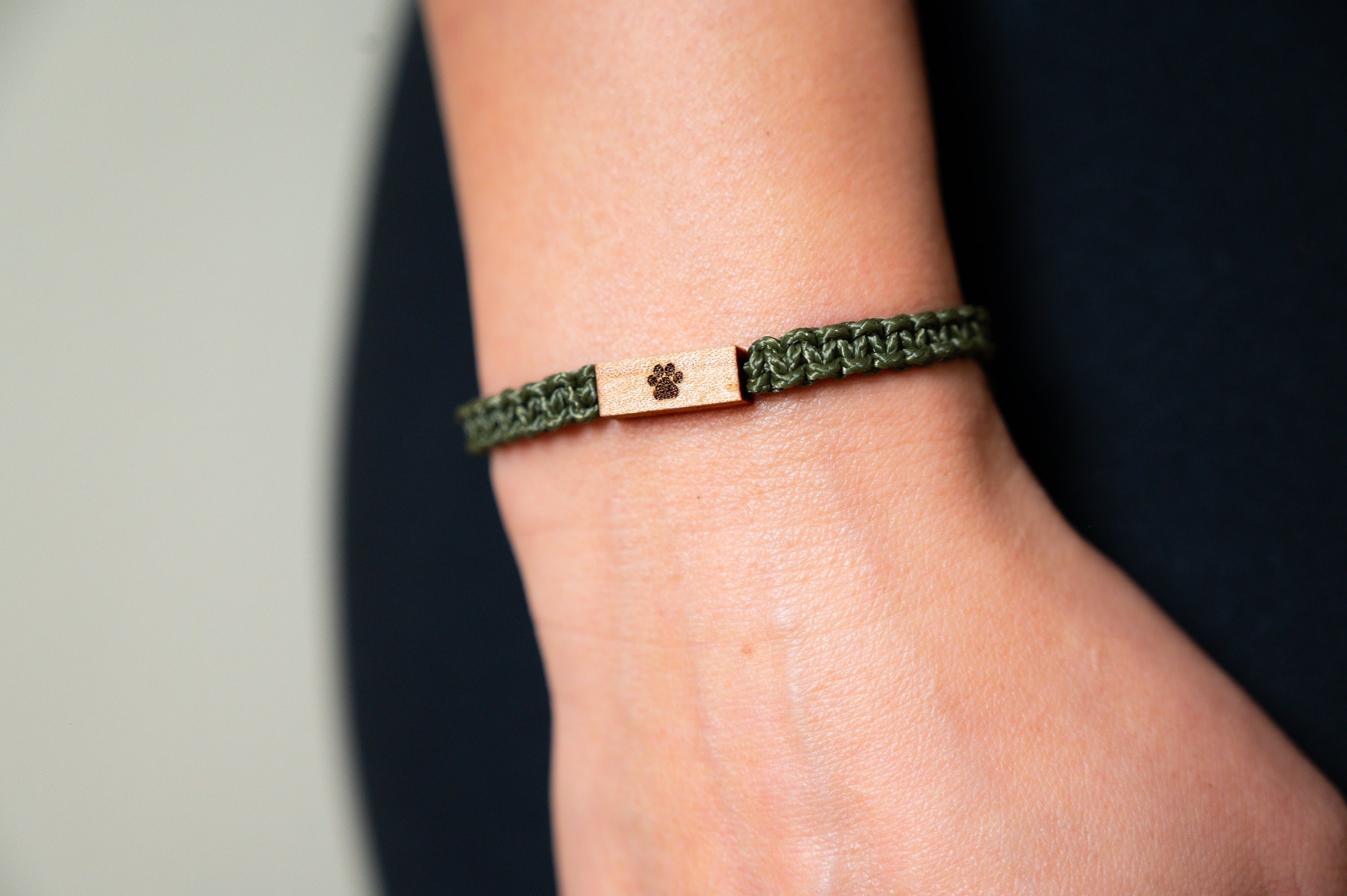 Pet Paw Print Wood & Macramé Bracelet