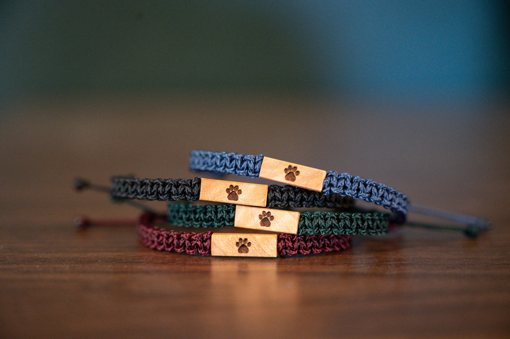 Pet Paw Print Wood & Macramé Bracelet