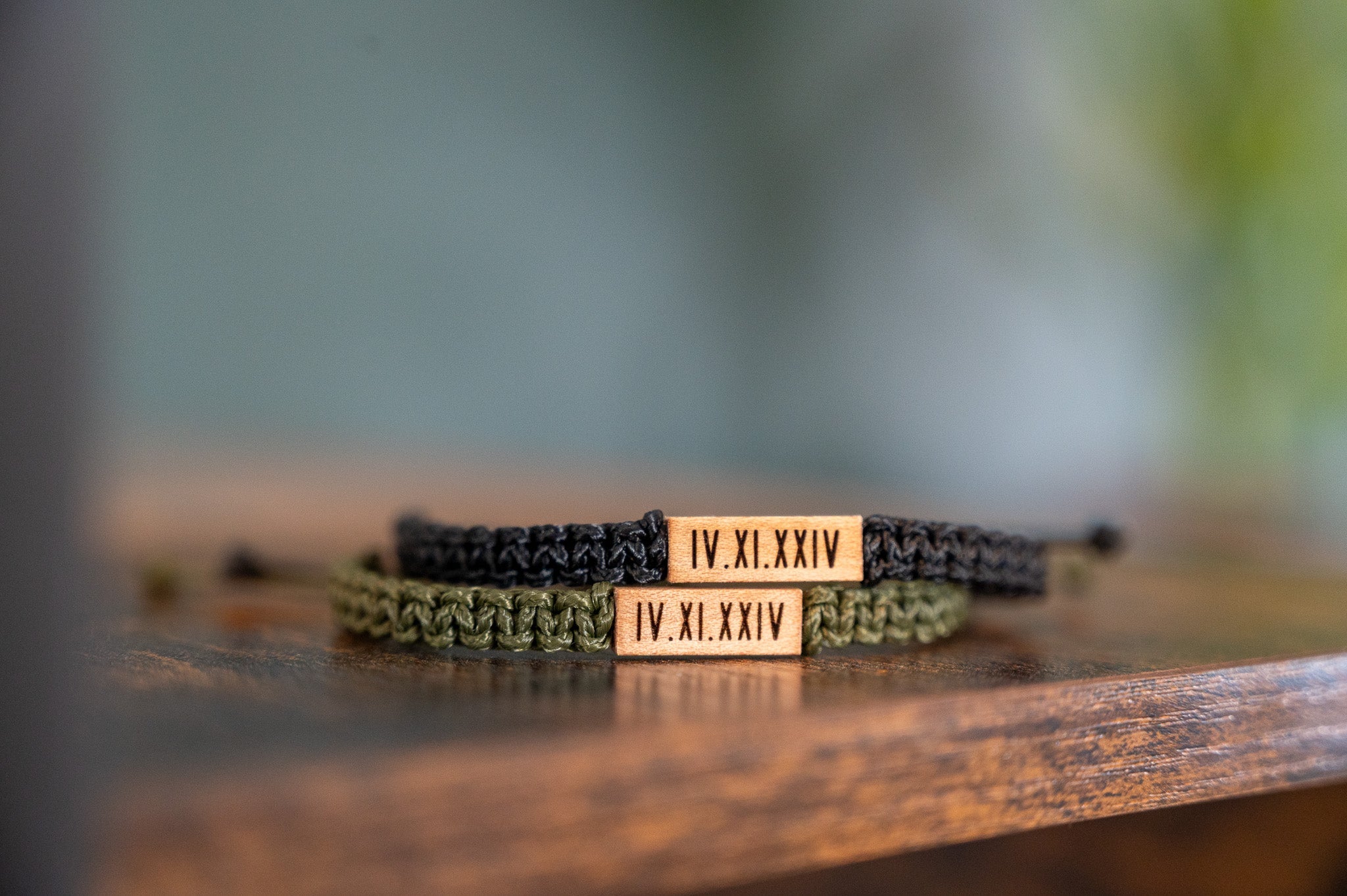 Roman Numerals Wood & Macramé Bracelet