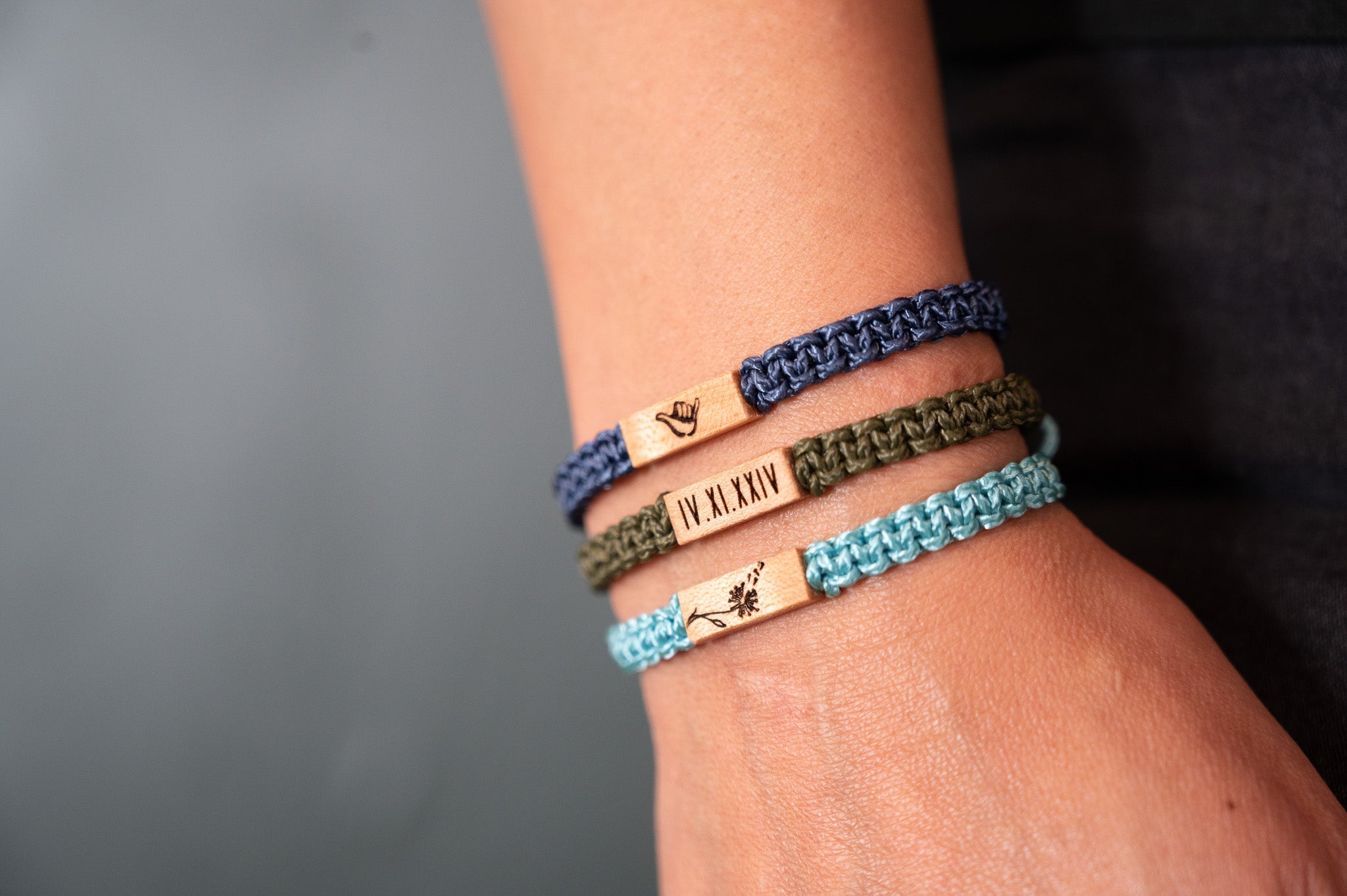 Roman Numerals Wood & Macramé Bracelet