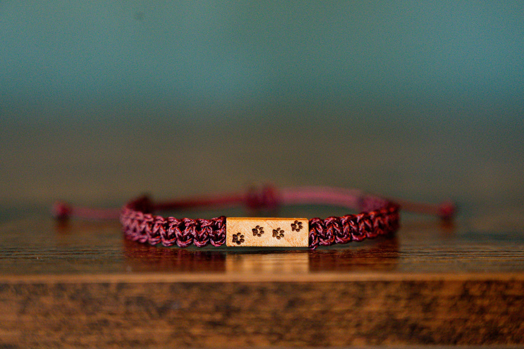 Pet Paw Print Wood & Macramé Bracelet