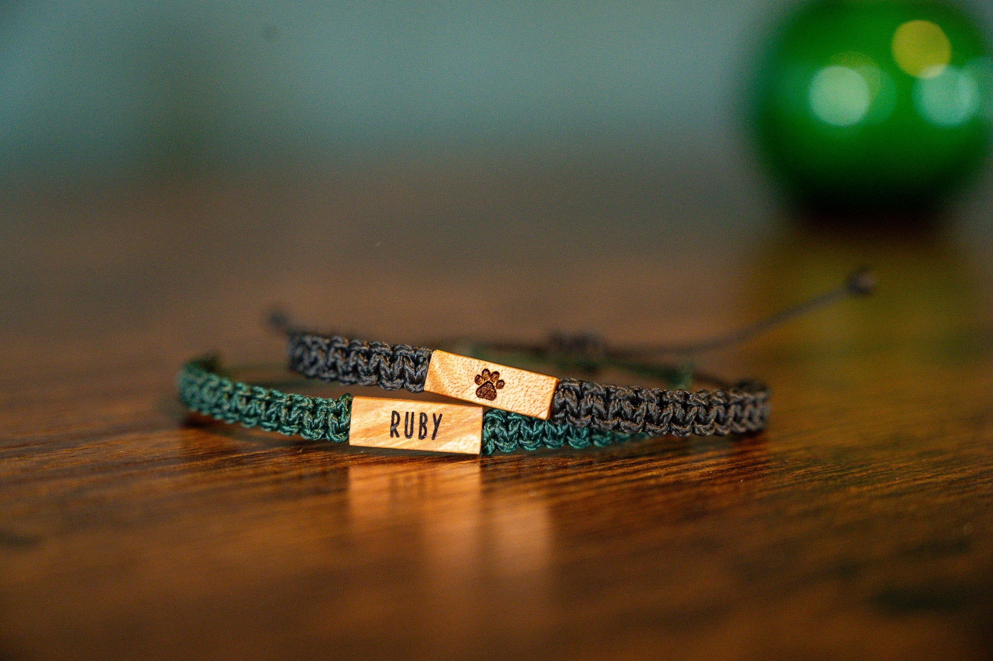 Pet Paw Print Wood & Macramé Bracelet