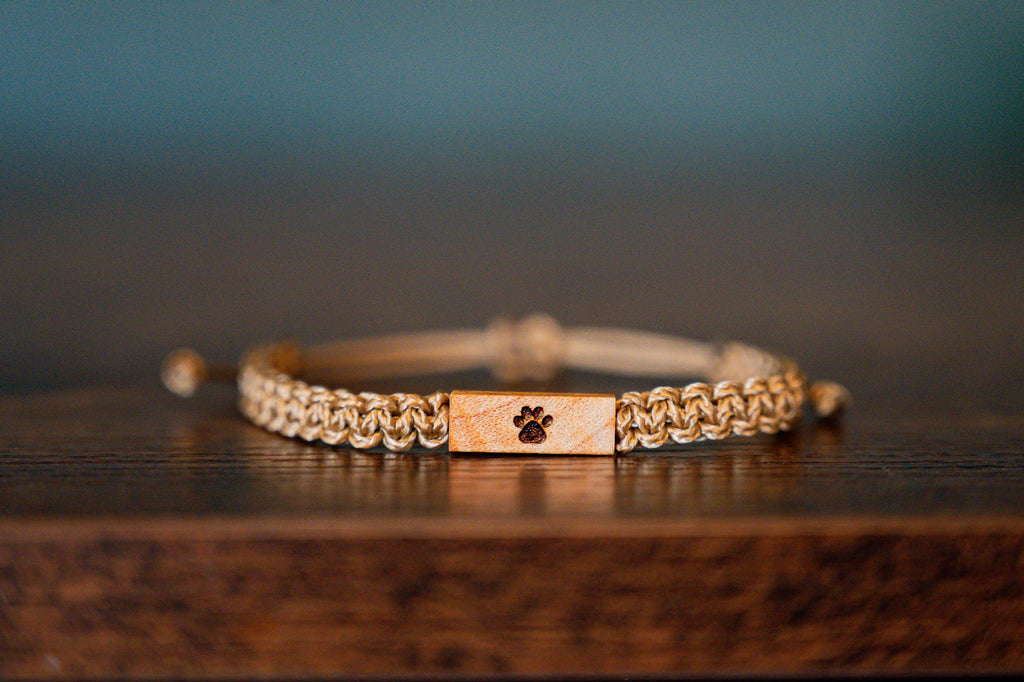 Pet Paw Print Wood & Macramé Bracelet