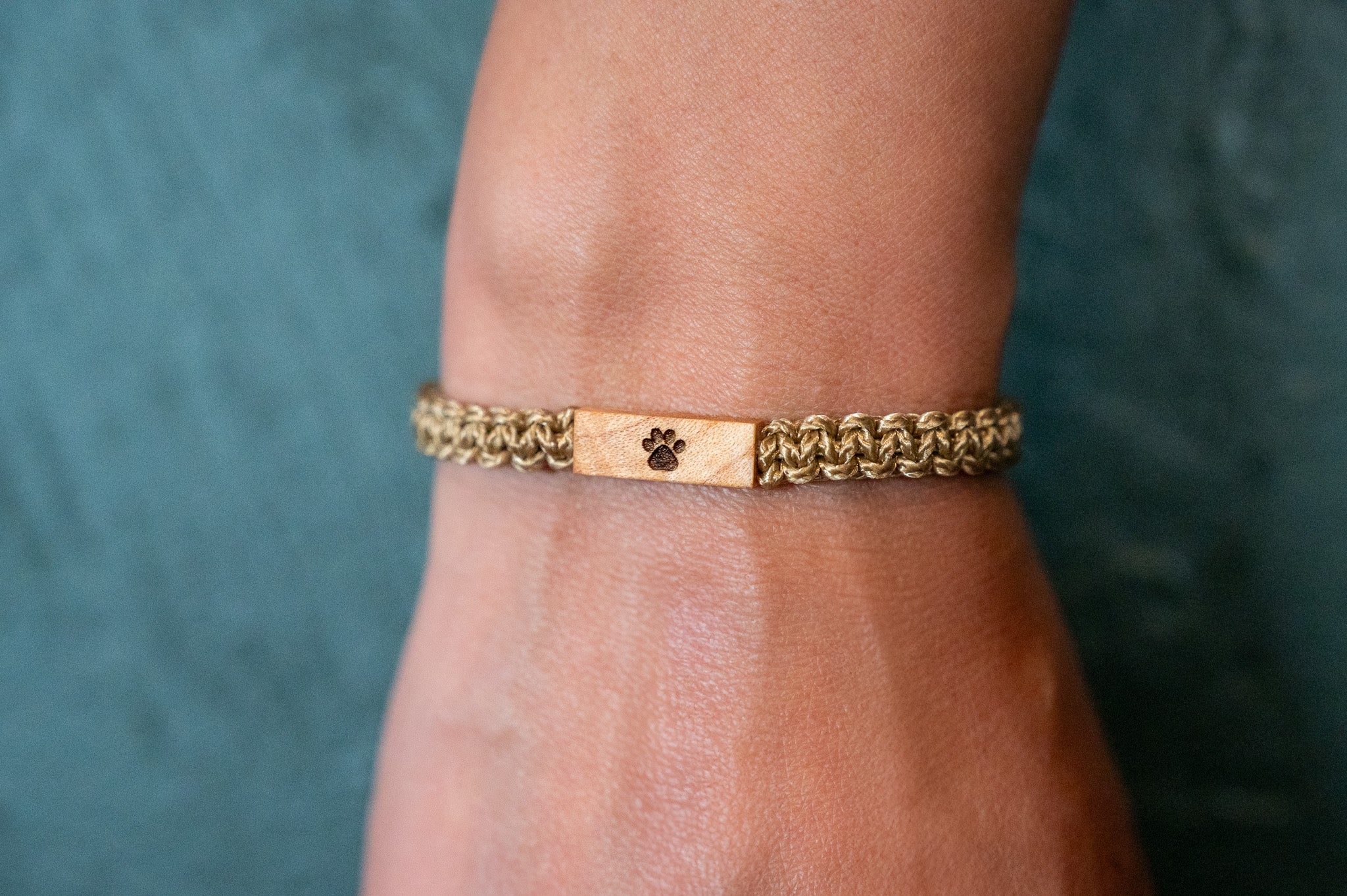 Pet Paw Print Wood & Macramé Bracelet