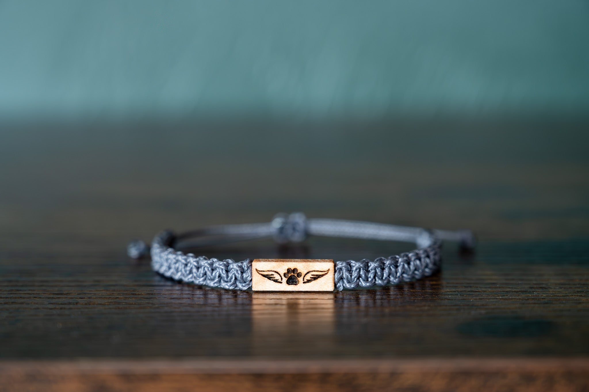 Rainbow Bridge Wood & Macramé Pet Memorial Bracelet