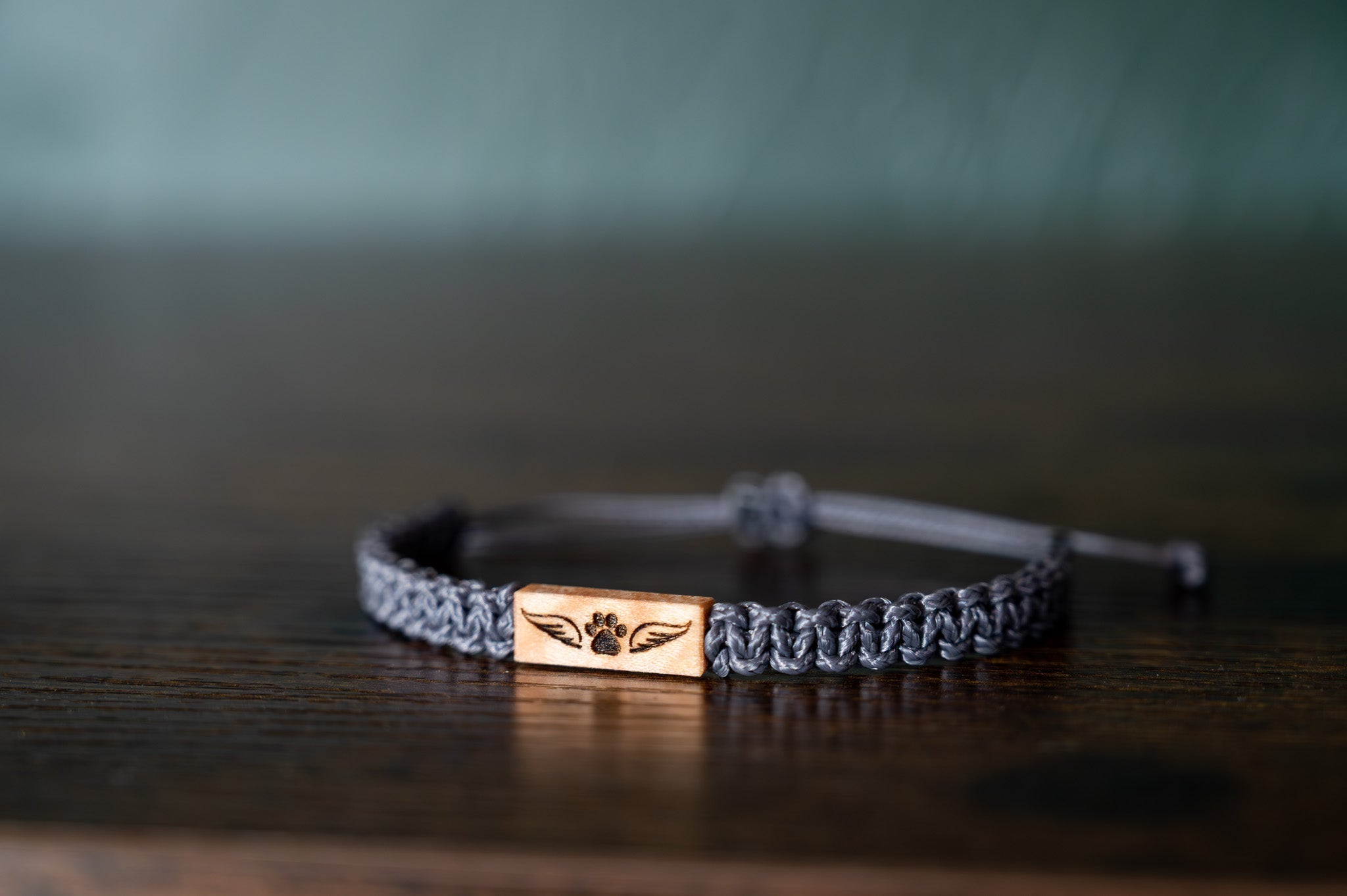 Rainbow Bridge Wood & Macramé Pet Memorial Bracelet