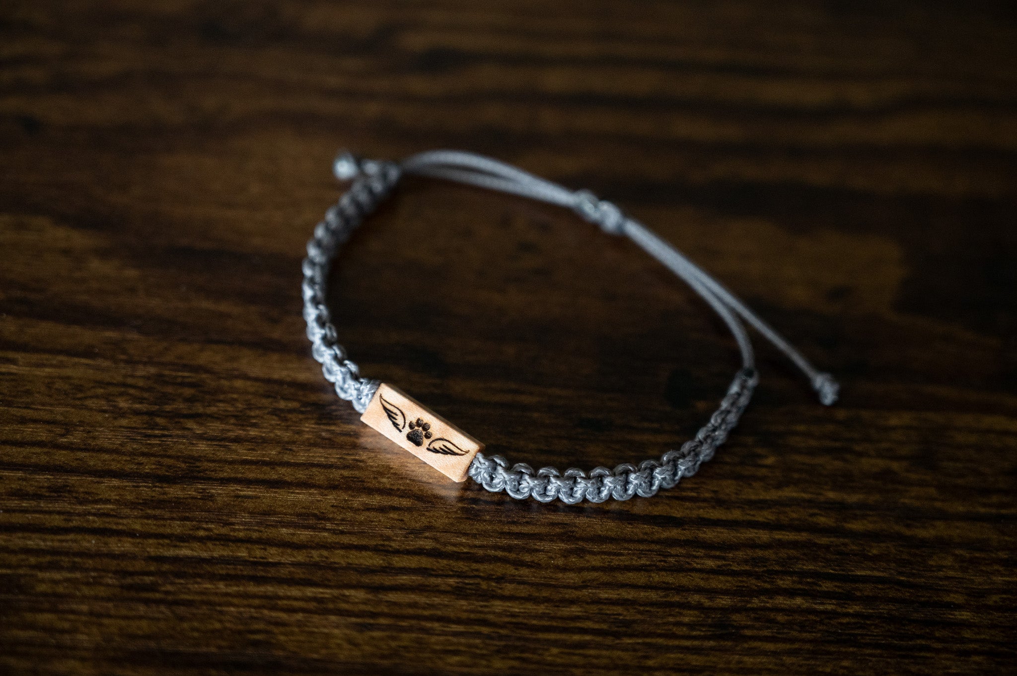 Rainbow Bridge Wood & Macramé Pet Memorial Bracelet