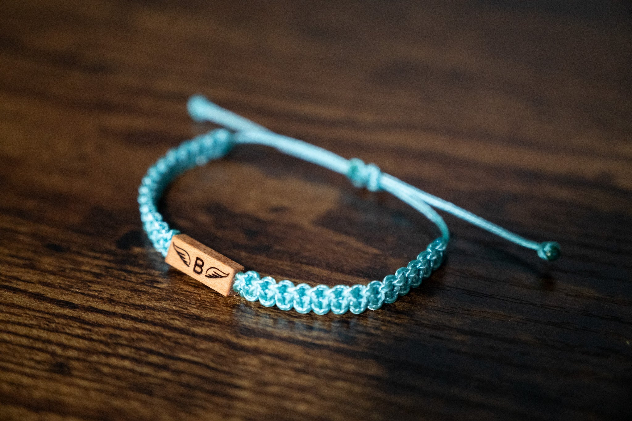 Memorial Initial Wood & Macramé Bracelet