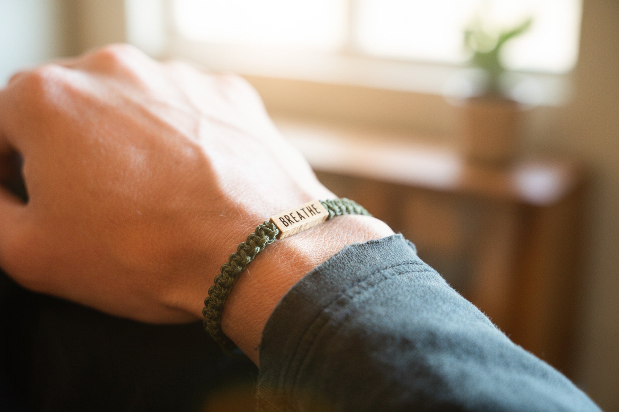 BREATHE Wood & Macramé Bracelet
