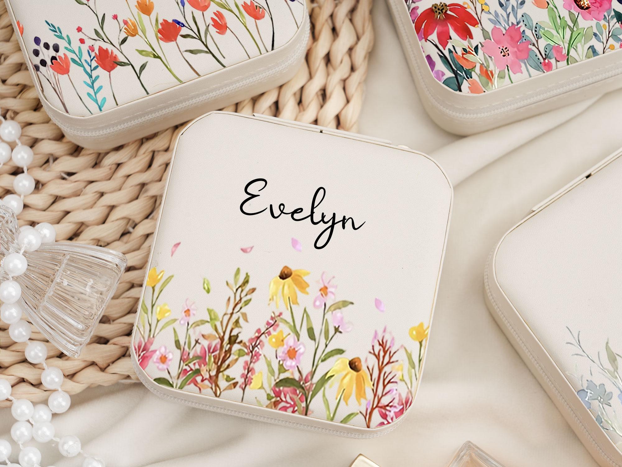 Personalized Floral Leather Travel Jewelry Box