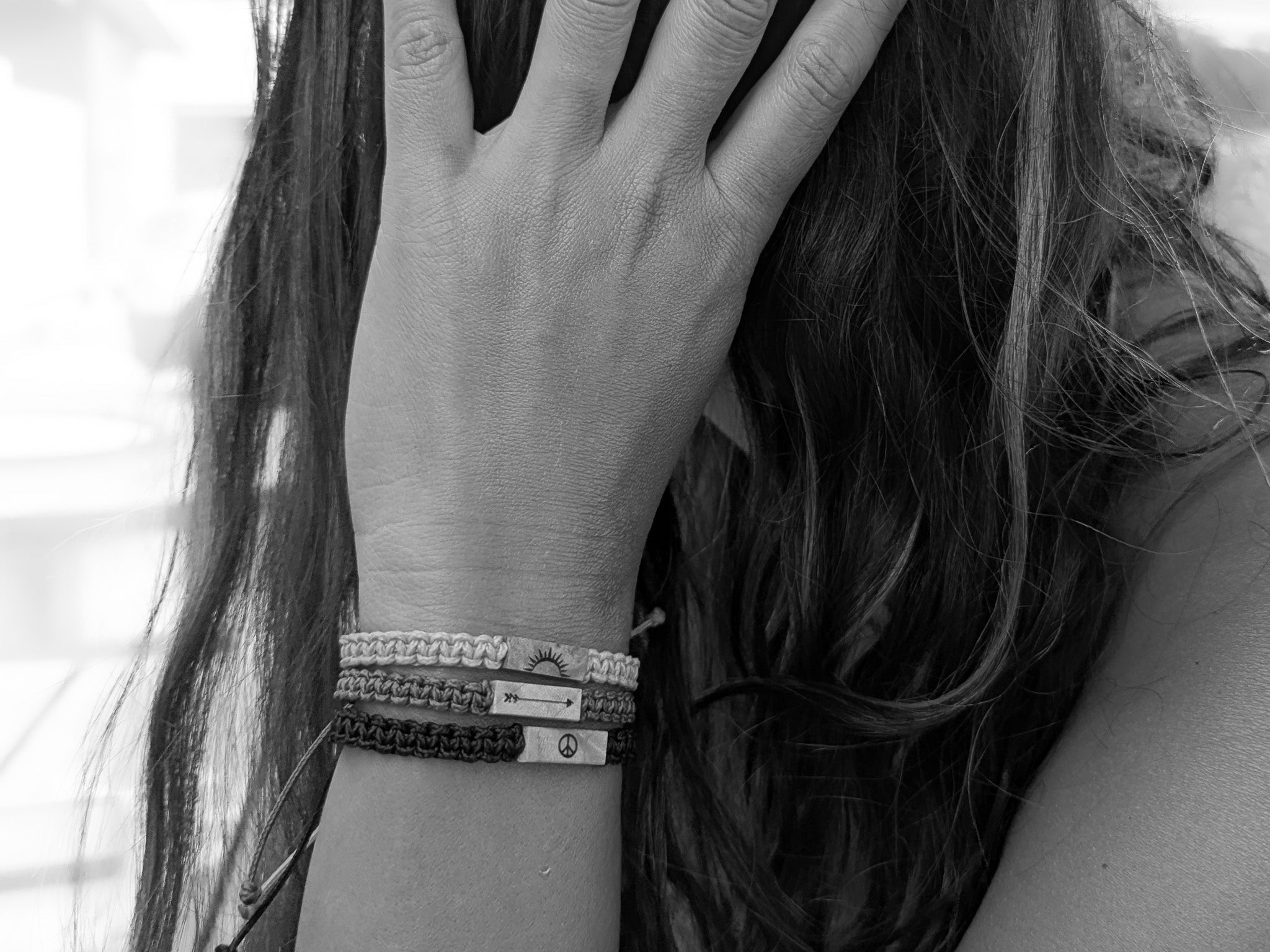 Peace Sign Wood & Macramé Bracelet